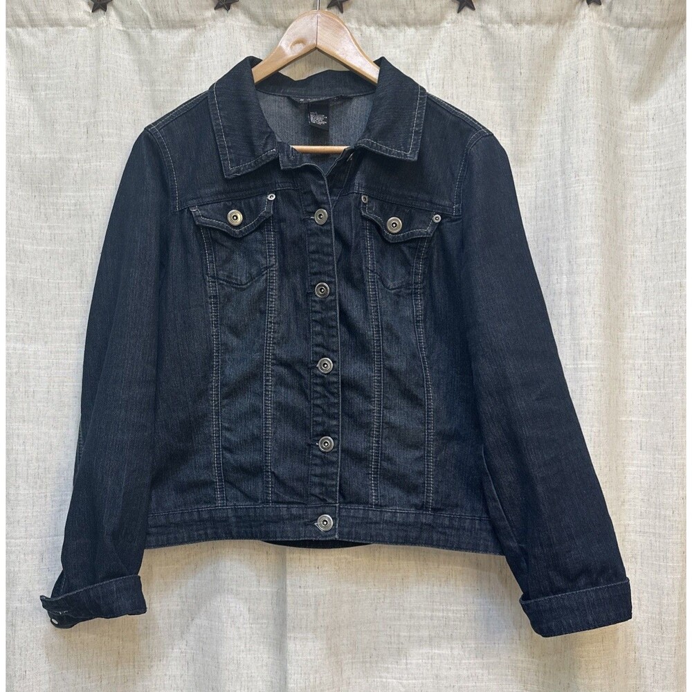 Baccini Dark Wash Denim Jacket Women’s Size L Stretch Trucker Jean Coat